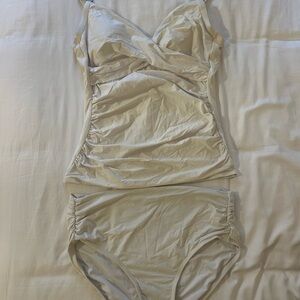 Calvin Klein Cream Ruched Two-Piece Tankini Swim Set